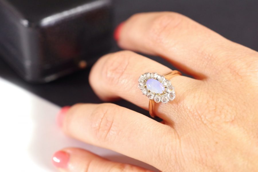 belle époque platinum ring set with an opal