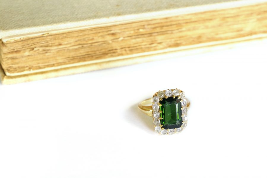 tourmaline diamond cluster ring in gold