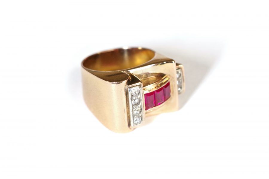 retro ruby diamond ring in gold