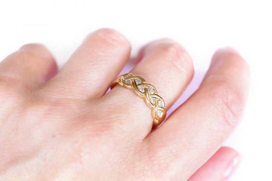 braided half eternity ring in gold and diamond