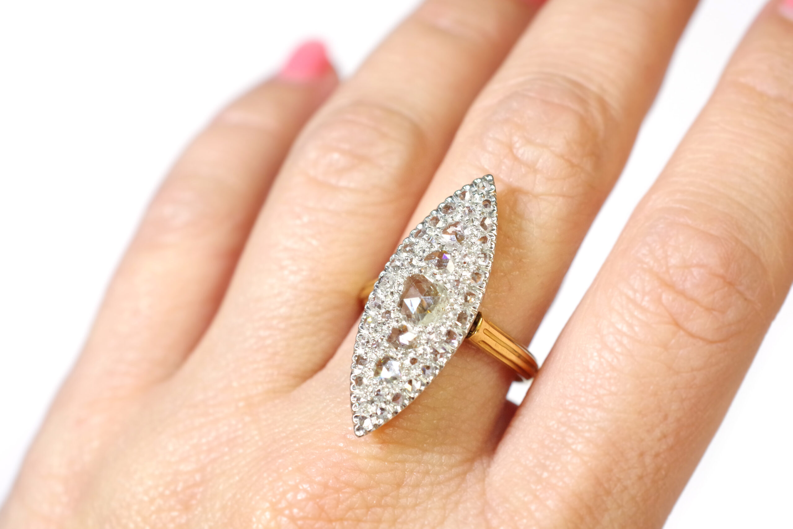 antique diamond marquise ring in 18k gold