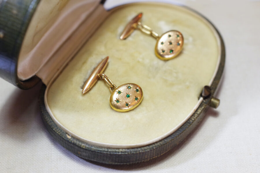 Edwardian Emerald gold cufflinks