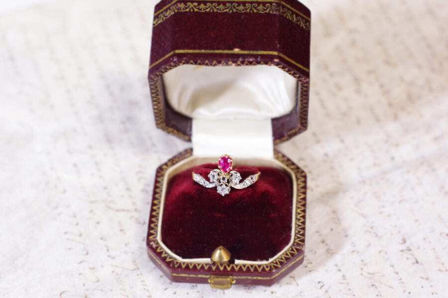art deco tiara diamond tourmaline ring