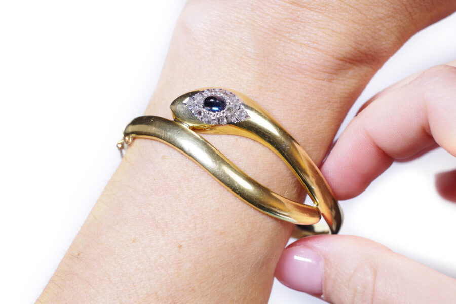 snake sapphire bangle bracelet in platinum and gold