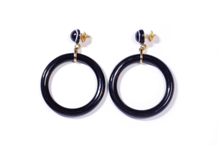 mourning gold onyx hoop earrings
