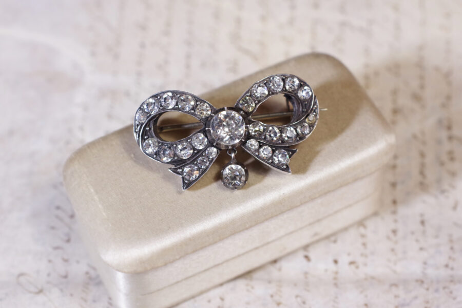 victorian bow paste brooch in silver
