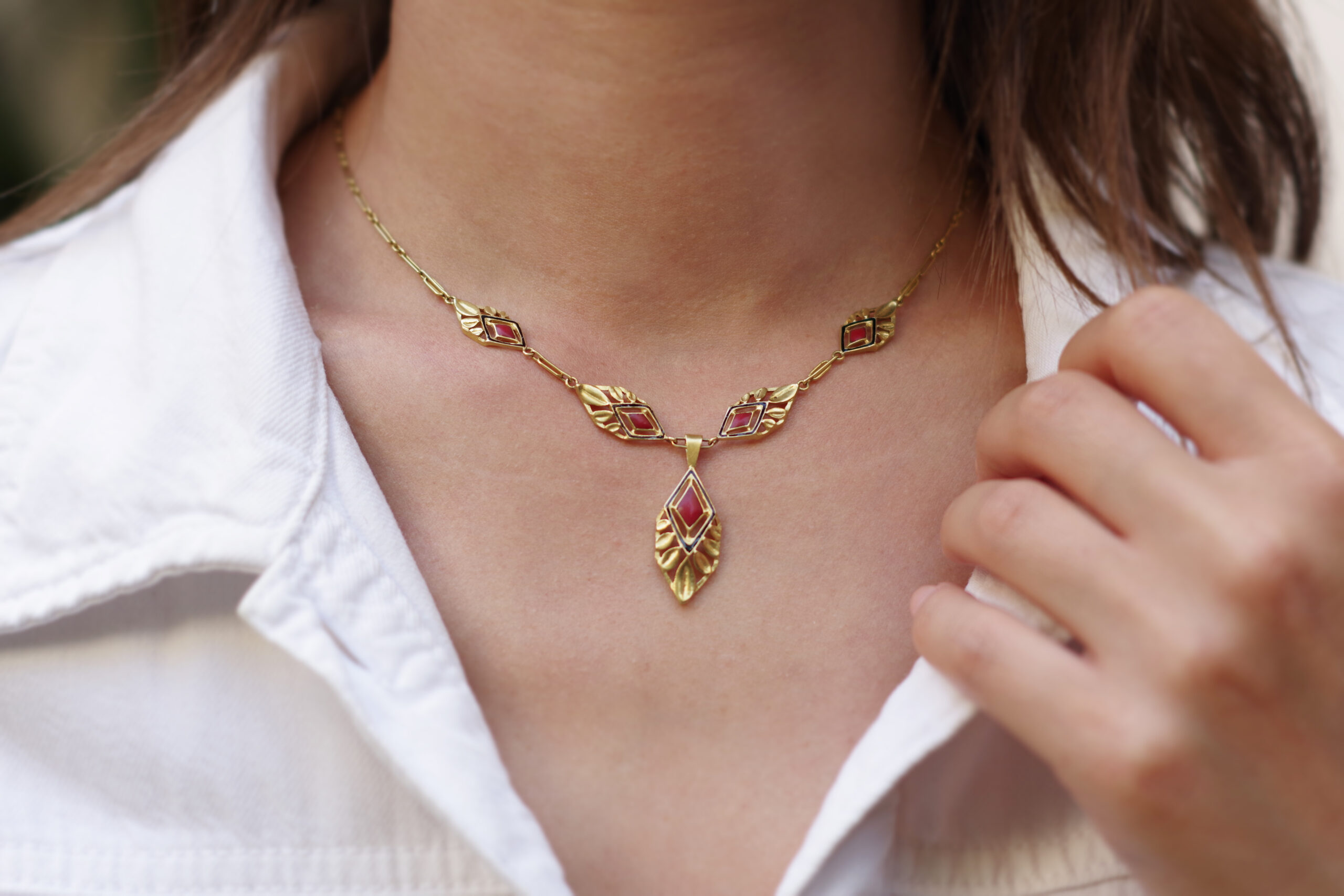 art deco gold enamelled necklace