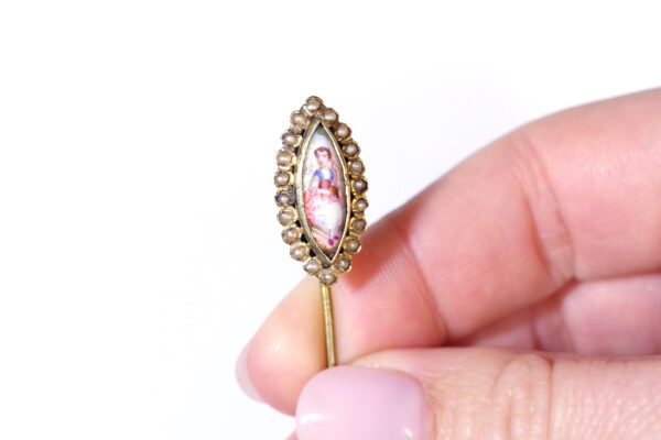 Limoges porcelain Victorian pin in gold