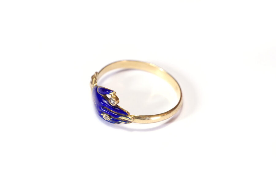 Victorian diamond blue enamel ring in gold
