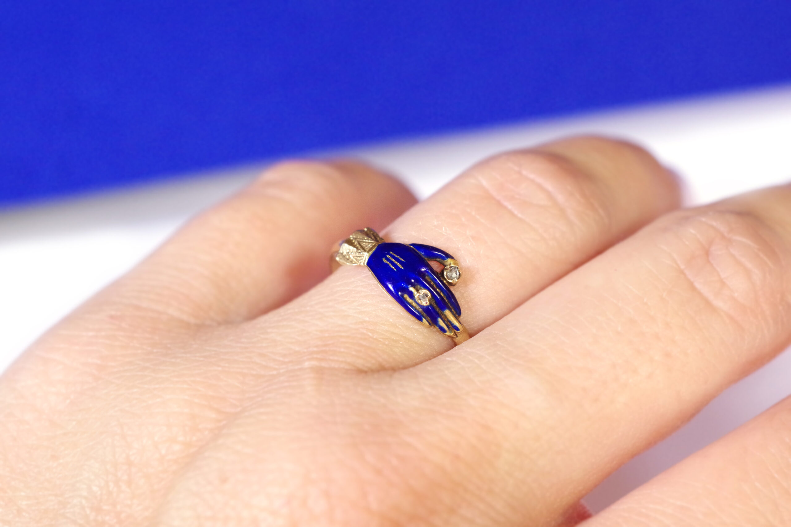 Faith blue enamel ring in gold