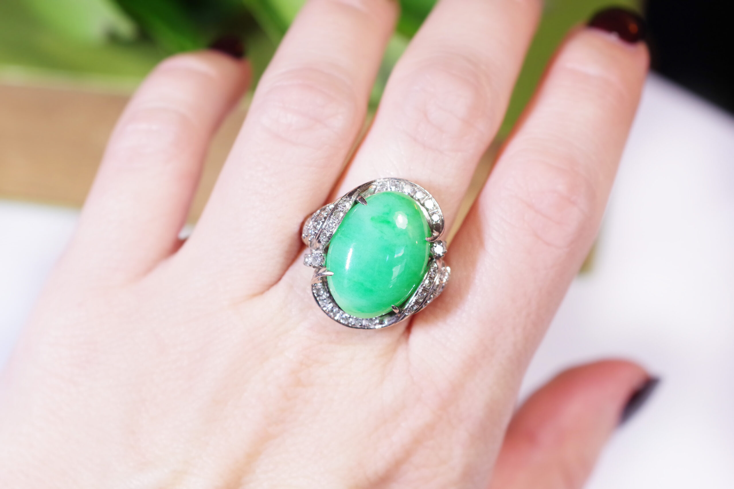 bague art deco jade jadeite diamants