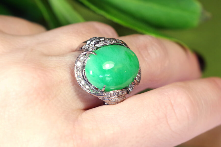 Art deco gold diamond jade ring