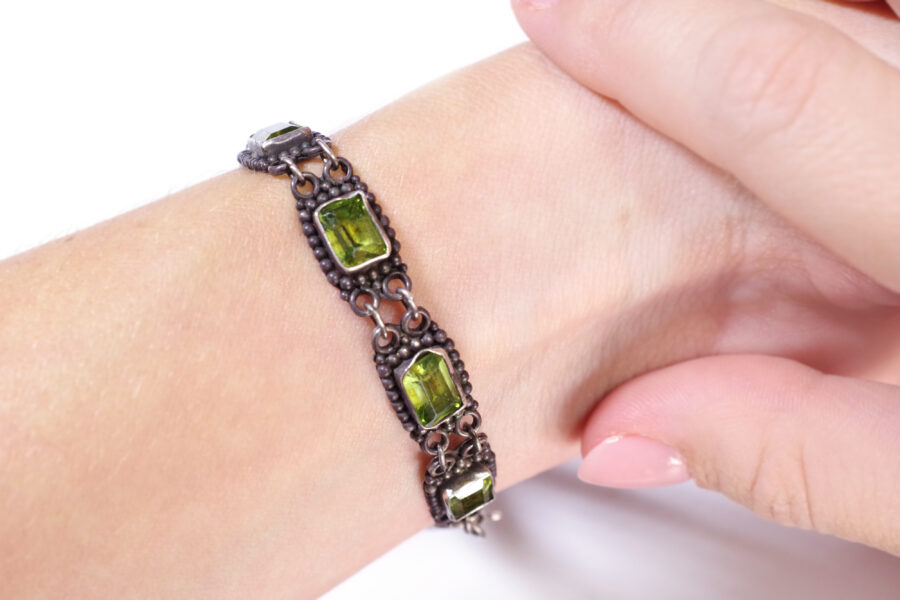 silver green stones bracelet
