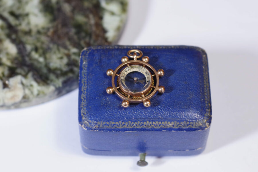 antique nautical compass pendant in gold