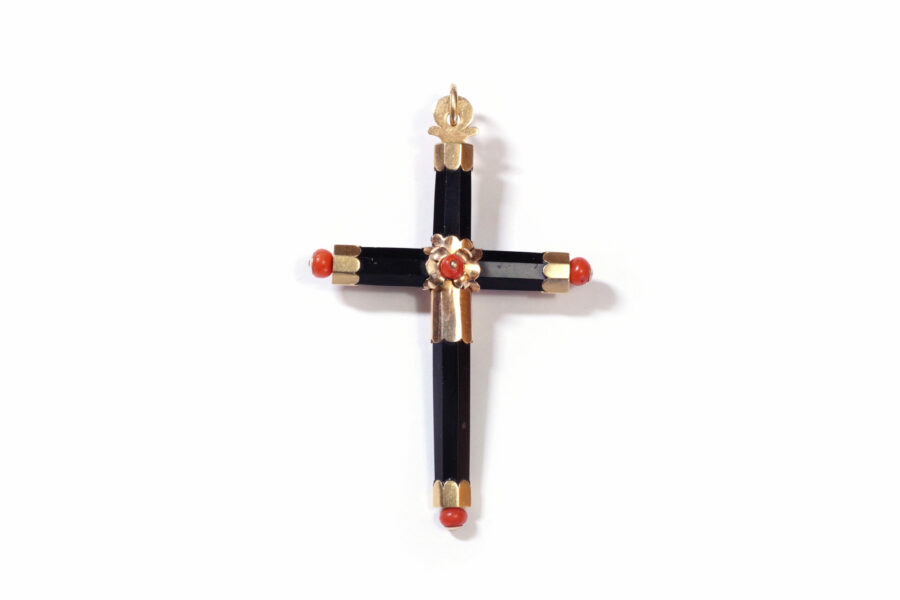 victorian onyx coral cross pendant