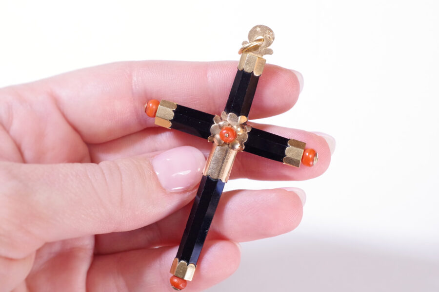 gold coral onyx cross pendant