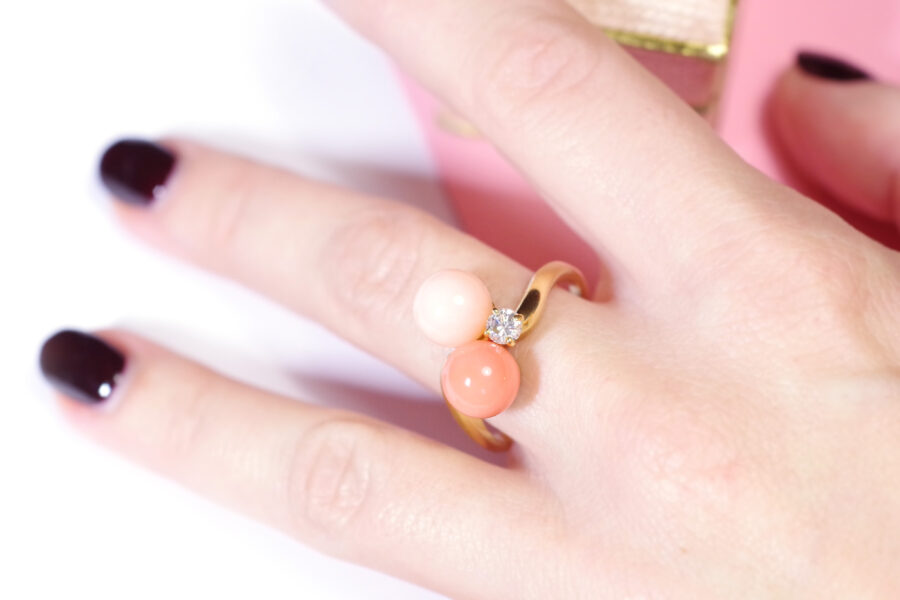 pink coral diamond ring in gold
