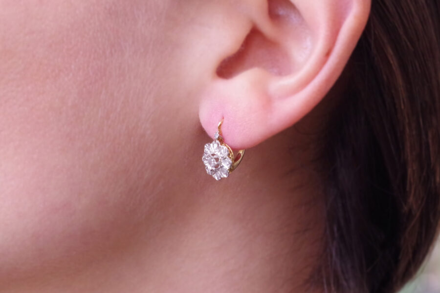 diamond earrings in platinum, 1900