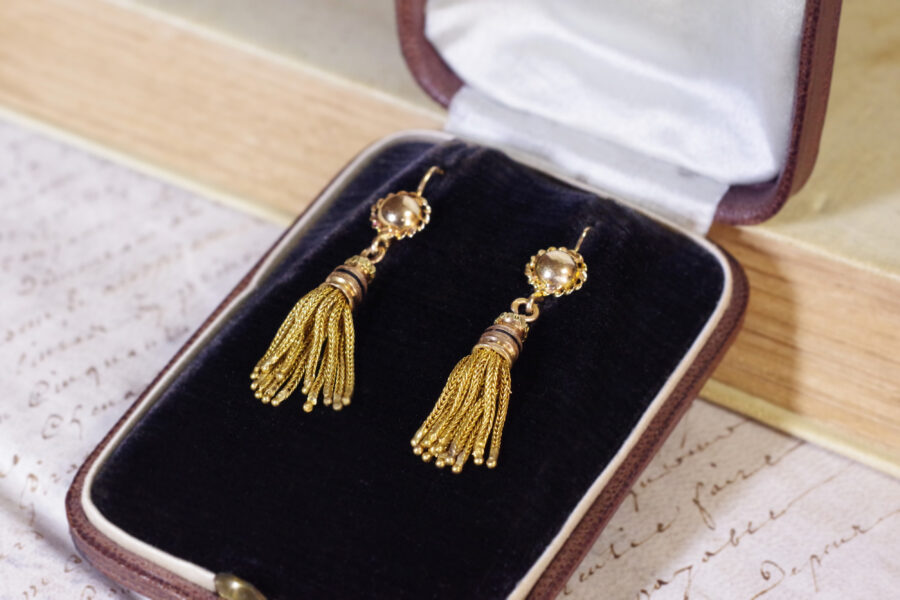 antique enamel pompon earrings