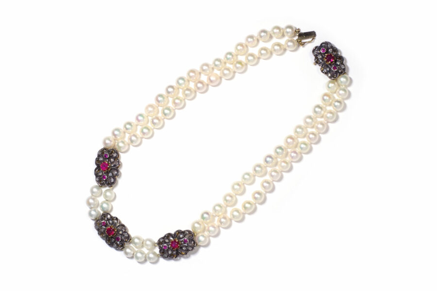 collier ancien perles rubis et diamants