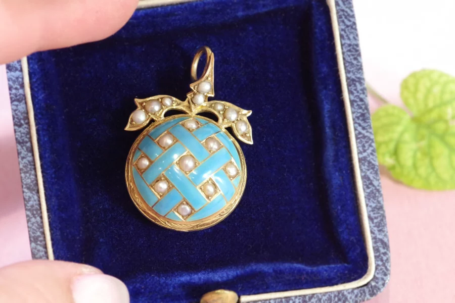 antique gold enamel pendant