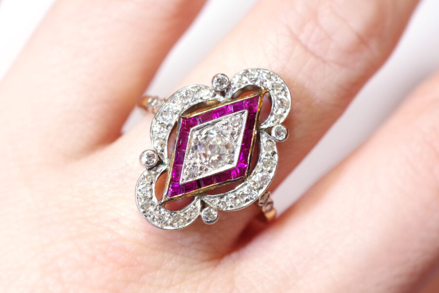 Edwardian ruby diamond ring in gold