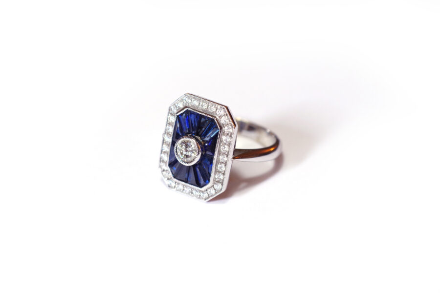 art deco style diamond sapphire ring