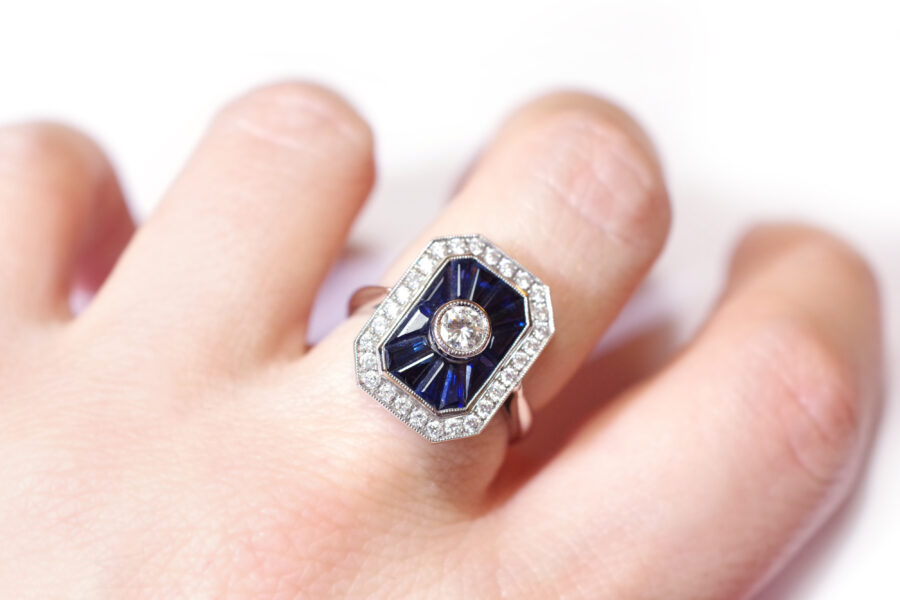 sapphire diamond art deco ring