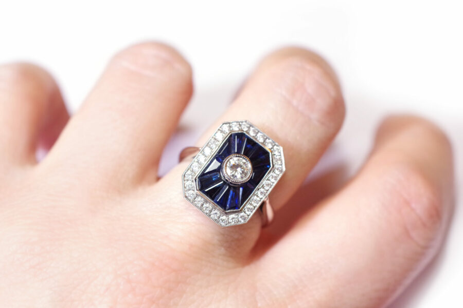 sapphire diamond art deco ring