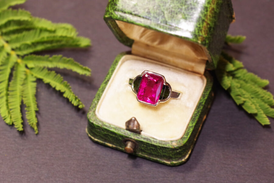 green and pink tourmaline ring