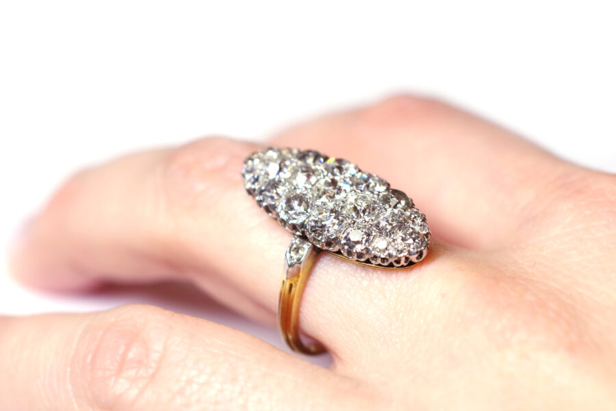 victorian navette diamond ring in gold