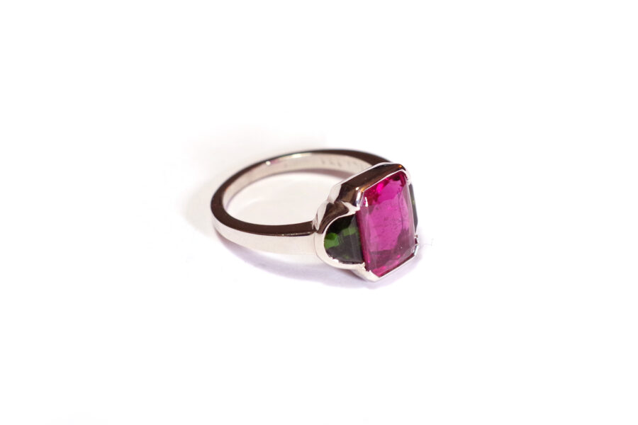 white gold ring set with tourmalines