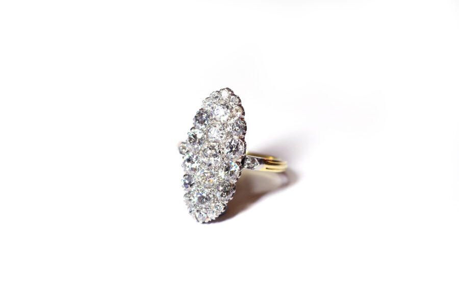 antique navette diamond ring in platinum