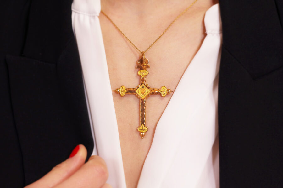 Antique gold cross pendant