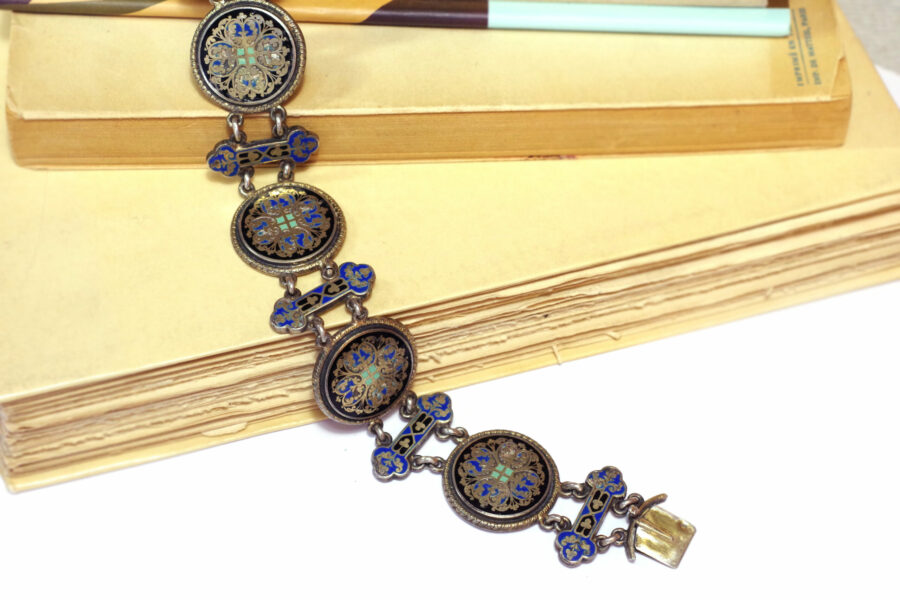 victorian enamel bracelet in silver