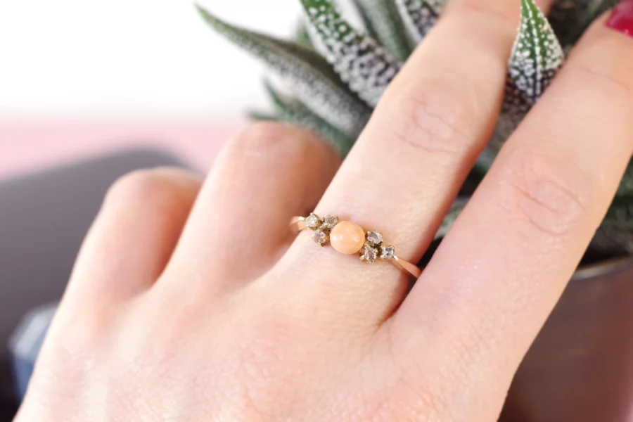 coral diamond wedding ring