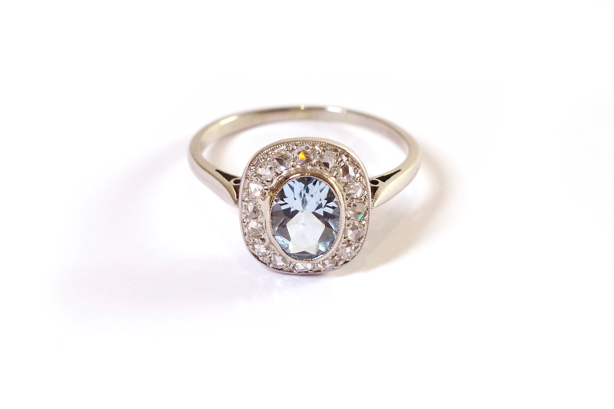 antique aquamarine diamond ring in platinum