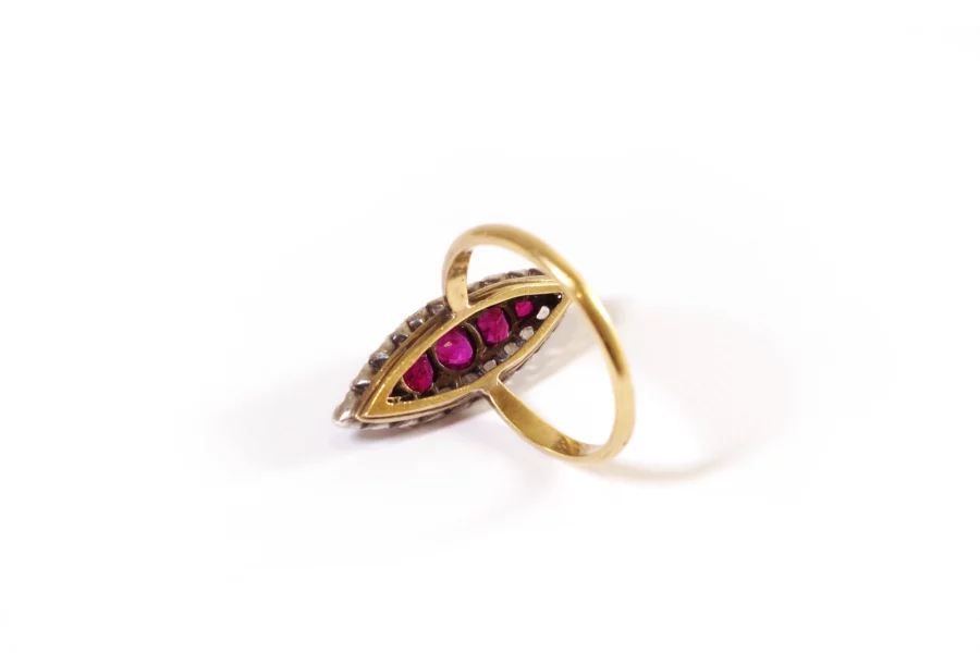 antique navette ruby diamond ring