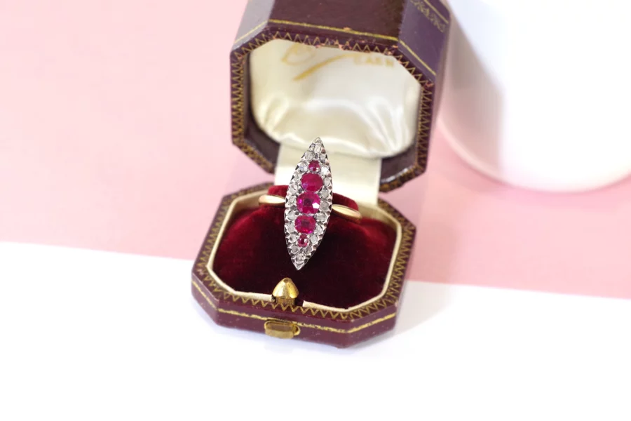 navette cluster ruby diamond ring