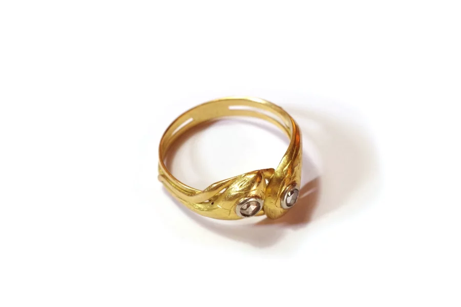 Gold diamond double snake ring
