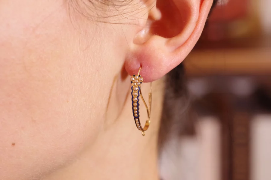 georgian enamel pearl poissardes earrings