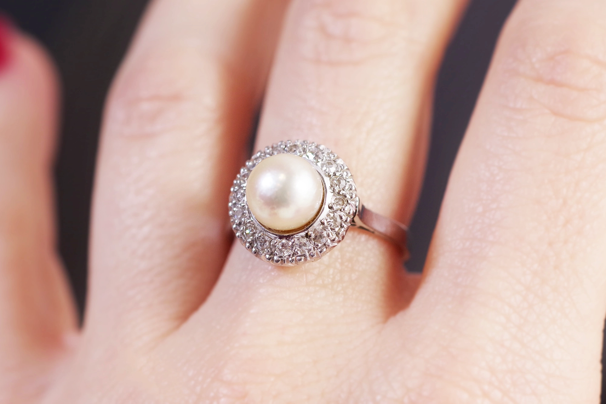 Art Nouveau Baroque Pearl & Diamond Ring