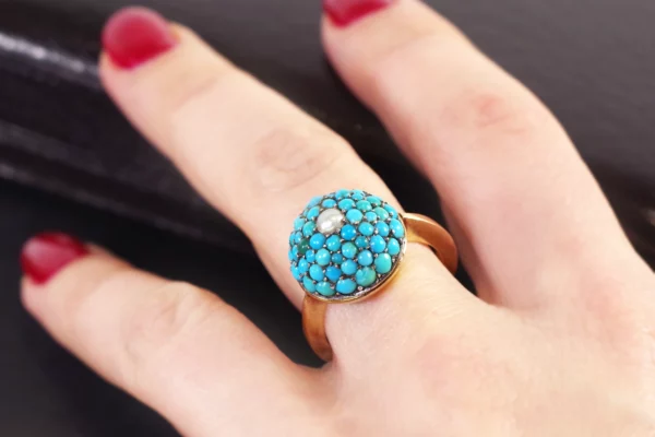cluster turquoise gold ring