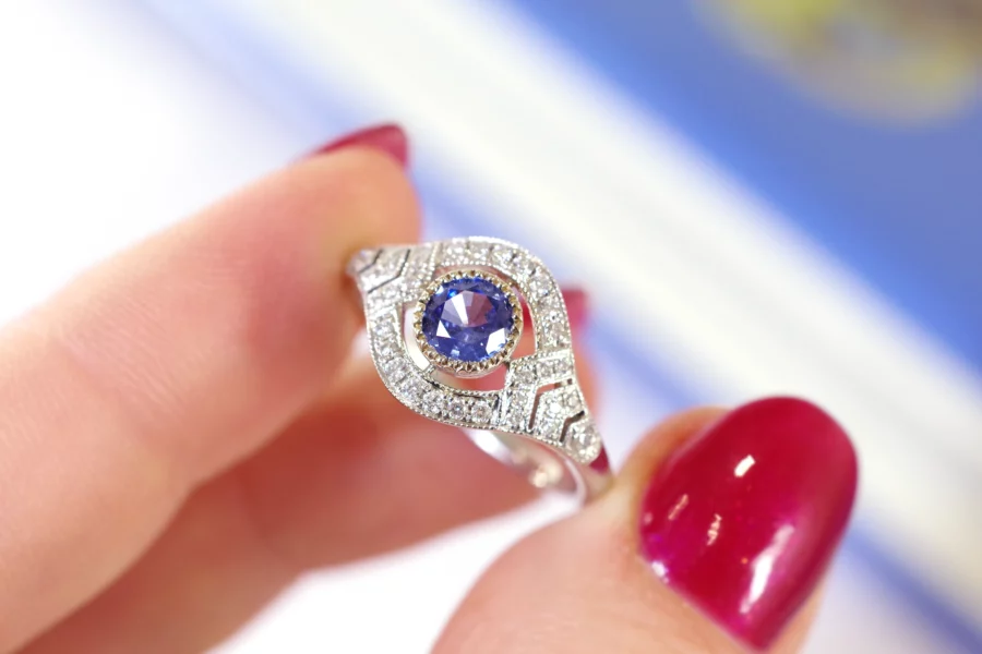 sapphire bridal ring in gold