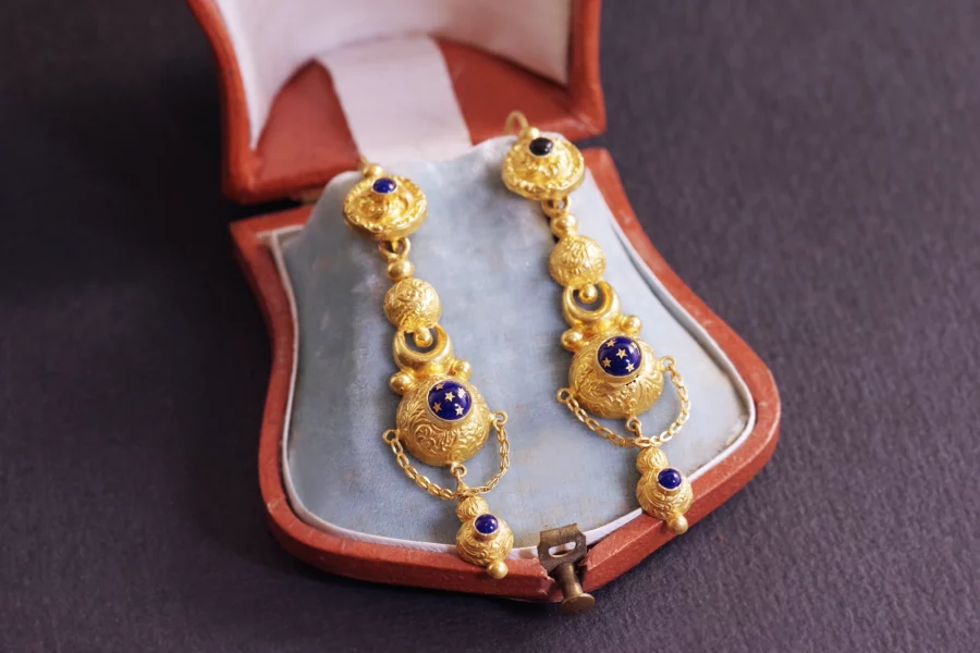 gold enamel long earrings