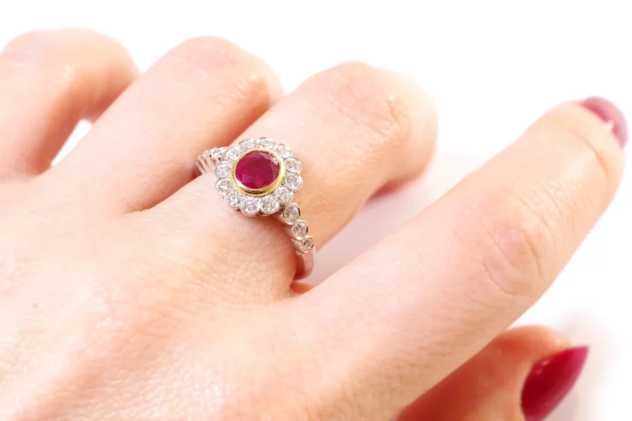 bridal cluster ruby ring