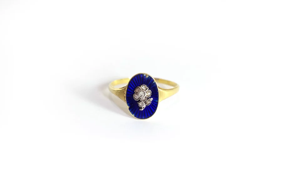 antique flower blue enamel ring