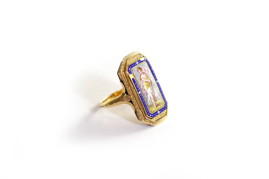 antique enamel locket ring