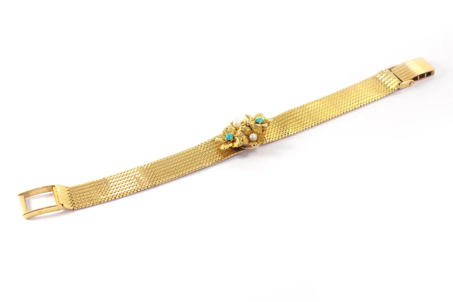 bracelet fleur or et turquoises