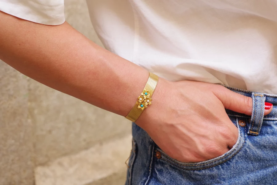 flowers turquoise gold bracelet